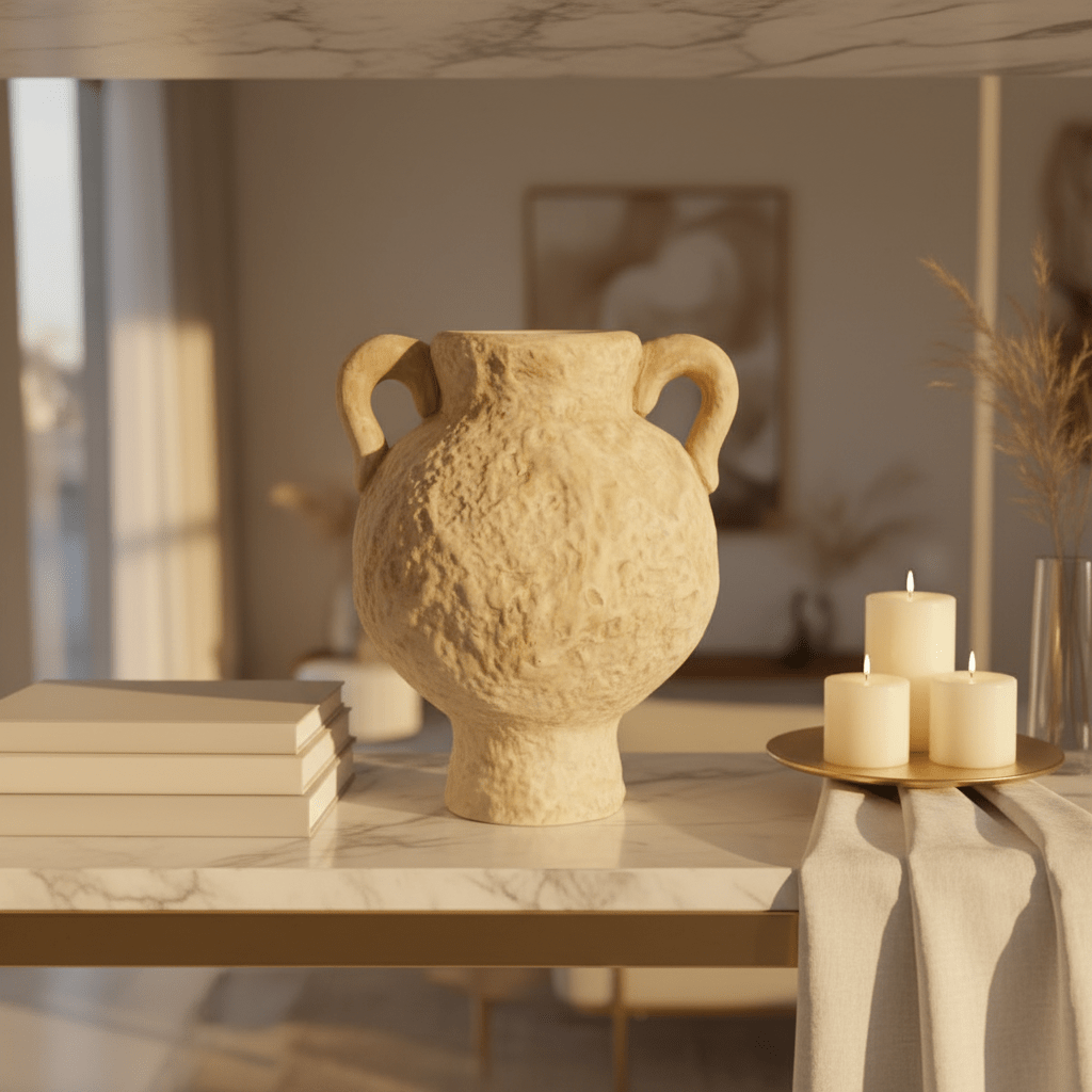 Beige Ceramic Amphora Vase 23cm | Rustic Textured Double-Handle Decorative Vase for Home, Majlis & Event Styling - Al Kabayel Discount CentreBeige Ceramic Amphora Vase 23cm | Rustic Textured Double-Handle Decorative Vase for Home, Majlis & Event StylingHome Décor AccentsAKDCAl Kabayel Discount Centre