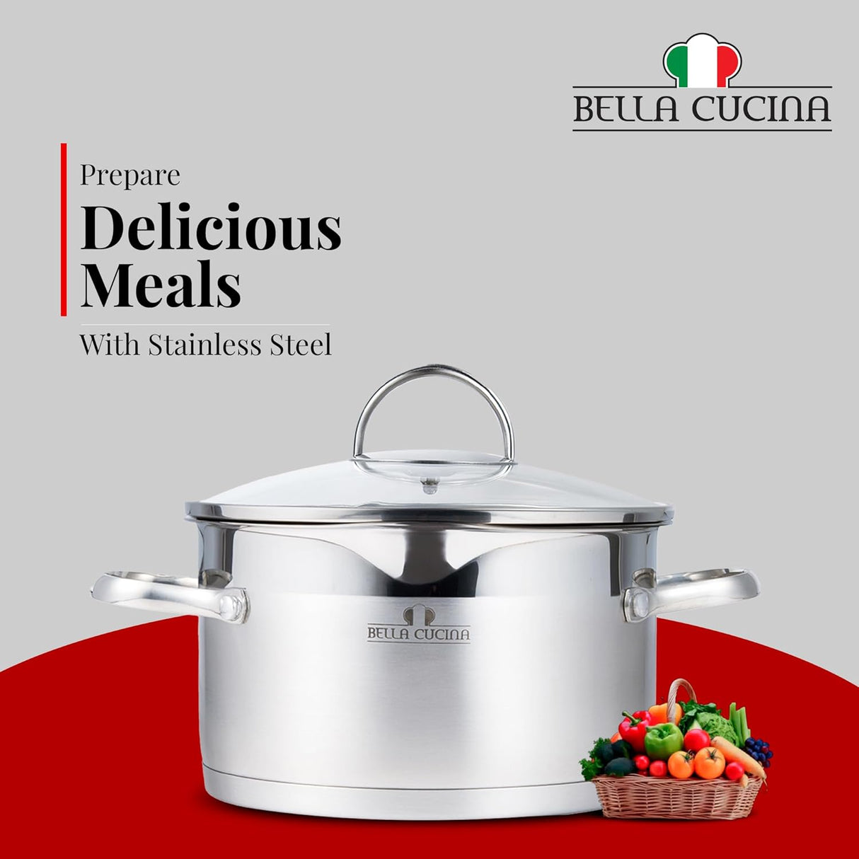 Bella Cucina Casserole Ø24X13.5Cm S/S Induction With Lid, Exceptional Durability and Strength Safe Cooking Pot - Al Kabayel Discount CentreBella Cucina Casserole Ø24X13.5Cm S/S Induction With Lid, Exceptional Durability and Strength Safe Cooking PotCasserolesBELLA CUCINAAl Kabayel Discount Centre