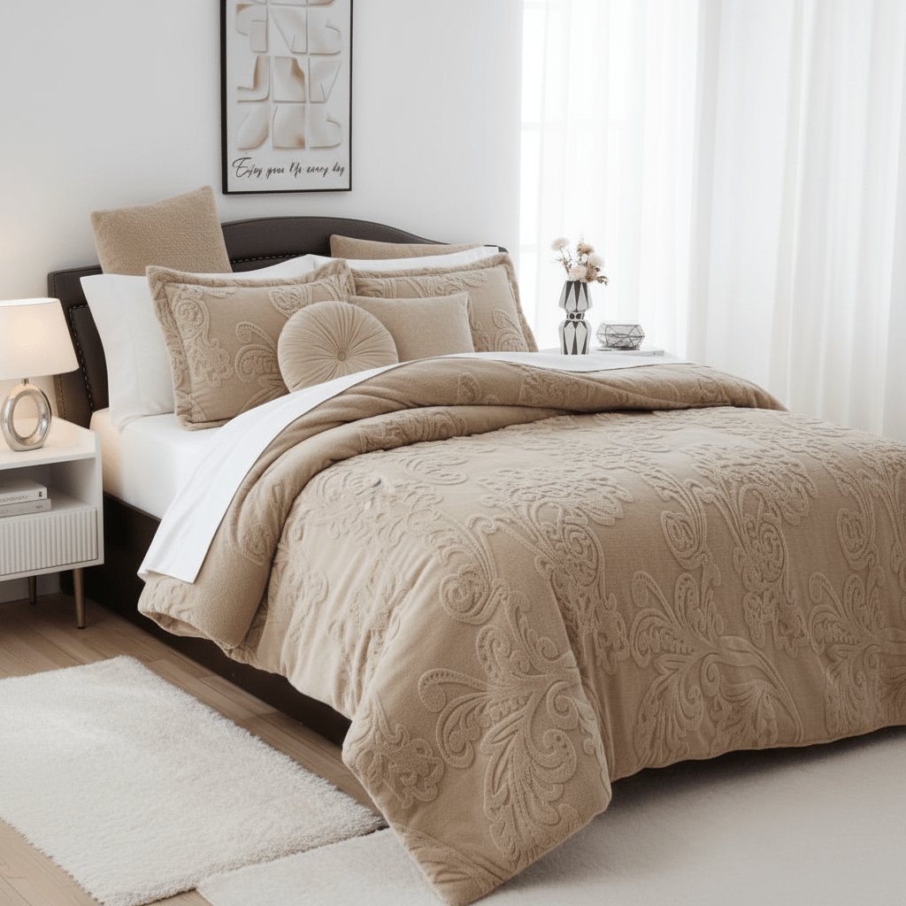 Beroea Soft Touch 6 - Piece Beige Microfibre Comforter Set – Cozy King Size Bedding with Deep Fit Sheet - Al Kabayel Discount CentreBeroea Soft Touch 6 - Piece Beige Microfibre Comforter Set – Cozy King Size Bedding with Deep Fit SheetBeddingBEROEAAl Kabayel Discount Centre