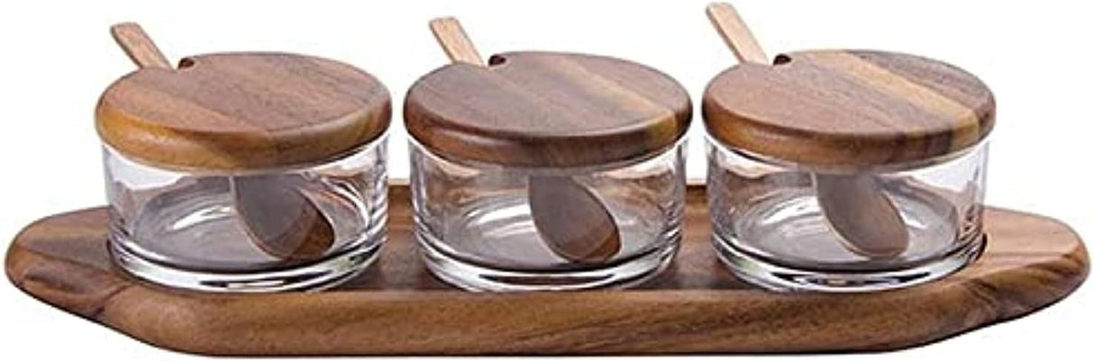 Billi 3 - Piece Condiment Set with Acacia Wood Tray, Lid & Spoon — 33.8×10×8.3 cm - Al Kabayel Discount CentreBilli 3 - Piece Condiment Set with Acacia Wood Tray, Lid & Spoon — 33.8×10×8.3 cmJars & Food SaversBILLIAl Kabayel Discount Centre