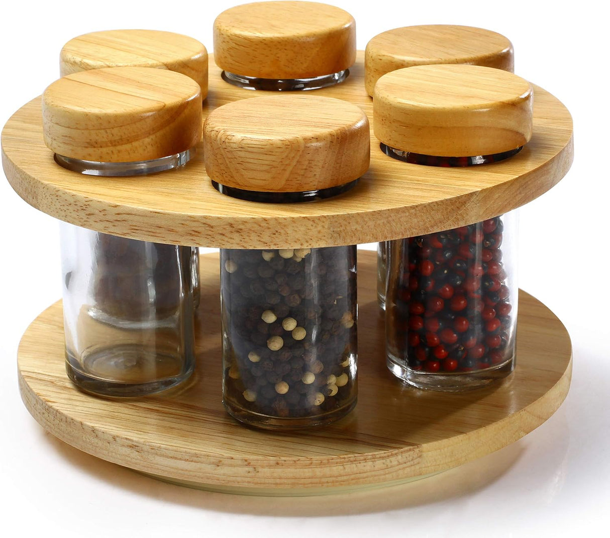 Billi 6Pcs Spice Bottle Set with Wooden Lid & Rotating Stand — 20×12 cm - Al Kabayel Discount CentreBilli 6Pcs Spice Bottle Set with Wooden Lid & Rotating Stand — 20×12 cmOrganizers & AccessoriesBILLIAl Kabayel Discount Centre