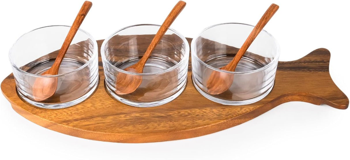 Billi Fish - Shaped Acacia Wood Condiment Set – 3 Glass Bowls & 3 Wooden Spoons - Al Kabayel Discount CentreBilli Fish - Shaped Acacia Wood Condiment Set – 3 Glass Bowls & 3 Wooden SpoonsJars & Food SaversBILLIAl Kabayel Discount Centre