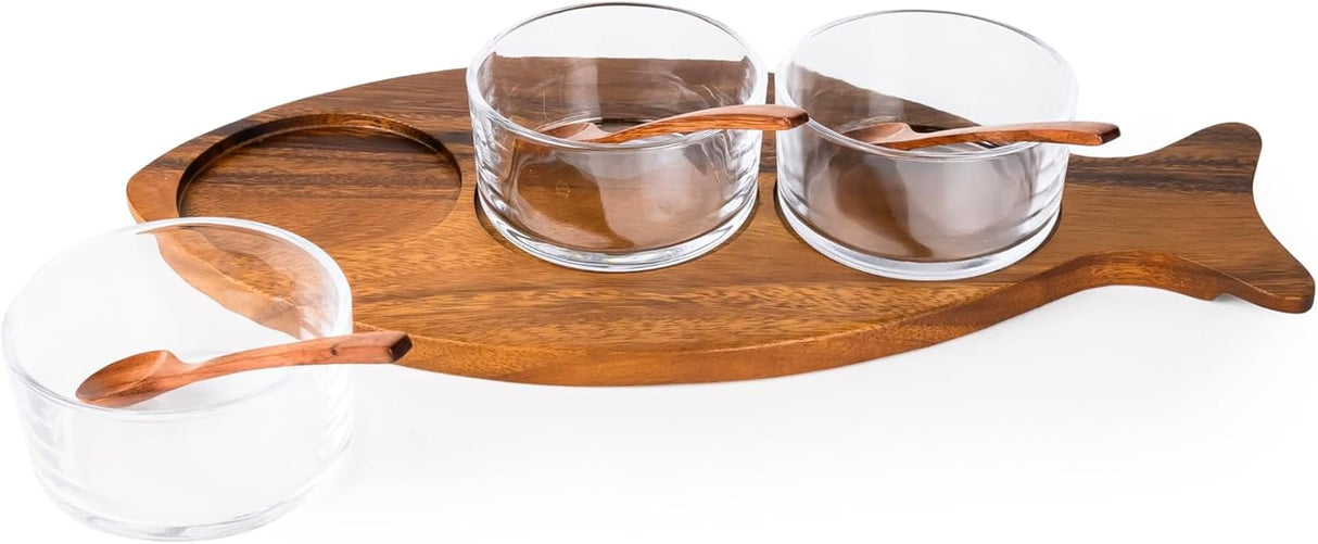 Billi Fish - Shaped Acacia Wood Condiment Set – 3 Glass Bowls & 3 Wooden Spoons - Al Kabayel Discount CentreBilli Fish - Shaped Acacia Wood Condiment Set – 3 Glass Bowls & 3 Wooden SpoonsJars & Food SaversBILLIAl Kabayel Discount Centre