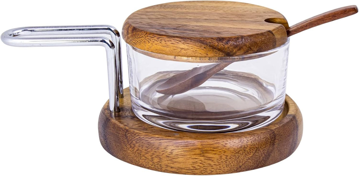 Billi Glass Spice Jar Condiment Pot Storage Jar with Wooden Lid, Spoon, Wooden Base Glass Canisters Seasoning Box for Condiment, Salt, Sugar, Herb, Brown - Al Kabayel Discount CentreBilli Glass Spice Jar Condiment Pot Storage Jar with Wooden Lid, Spoon, Wooden Base Glass Canisters Seasoning Box for Condiment, Salt, Sugar, Herb, BrownJars & Food SaversBILLIAl Kabayel Discount Centre