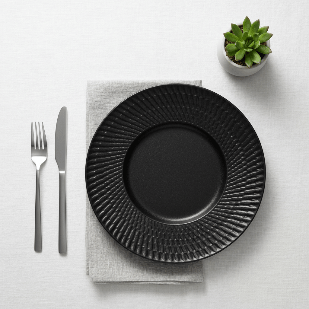 Black Ceramic Round Dinner Plate with Embossed Radial Rim – 10.5 Inch - Al Kabayel Discount CentreBlack Ceramic Round Dinner Plate with Embossed Radial Rim – 10.5 InchPlatesAKDCAl Kabayel Discount Centre