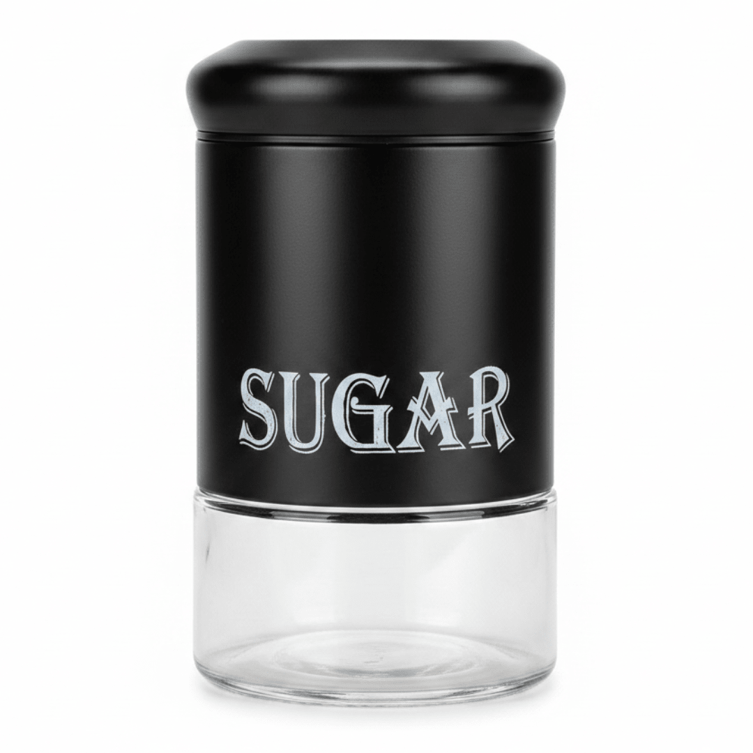 Black Elegant Metal & Glass Sugar Canister — 1 Litre - Al Kabayel Discount CentreBlack Elegant Metal & Glass Sugar Canister — 1 LitreJars & Food SaversAKDCAl Kabayel Discount Centre