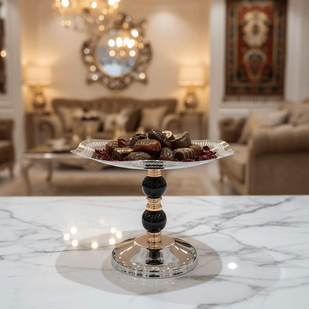 Black & Gold Footed Silver Metal Candy Tray - 19×24cm - Al Kabayel Discount CentreBlack & Gold Footed Silver Metal Candy Tray - 19×24cmServing TraysAKDCAl Kabayel Discount Centre