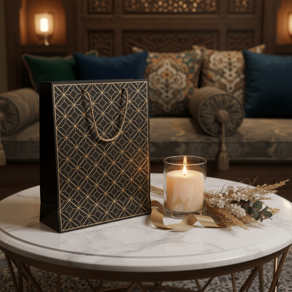 Black & Gold Geometric Paper Gift Bag – 40×30cm | Premium Foil Pattern with Twisted Rope Handles | - Al Kabayel Discount CentreBlack & Gold Geometric Paper Gift Bag – 40×30cm | Premium Foil Pattern with Twisted Rope Handles |Packing & Wrapping SuppliesAKDCAl Kabayel Discount Centre