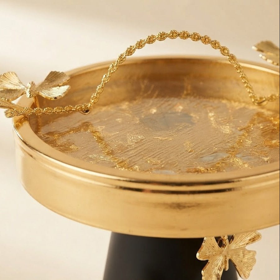 Black & Gold Metal Candy Tray with Ginkgo Leaf Detailing - 17×20 cm - Al Kabayel Discount CentreBlack & Gold Metal Candy Tray with Ginkgo Leaf Detailing - 17×20 cmServing TraysAKDCAl Kabayel Discount Centre