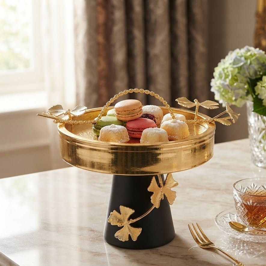 Black & Gold Metal Candy Tray with Ginkgo Leaf Detailing - 17×20 cm - Al Kabayel Discount CentreBlack & Gold Metal Candy Tray with Ginkgo Leaf Detailing - 17×20 cmServing TraysAKDCAl Kabayel Discount Centre