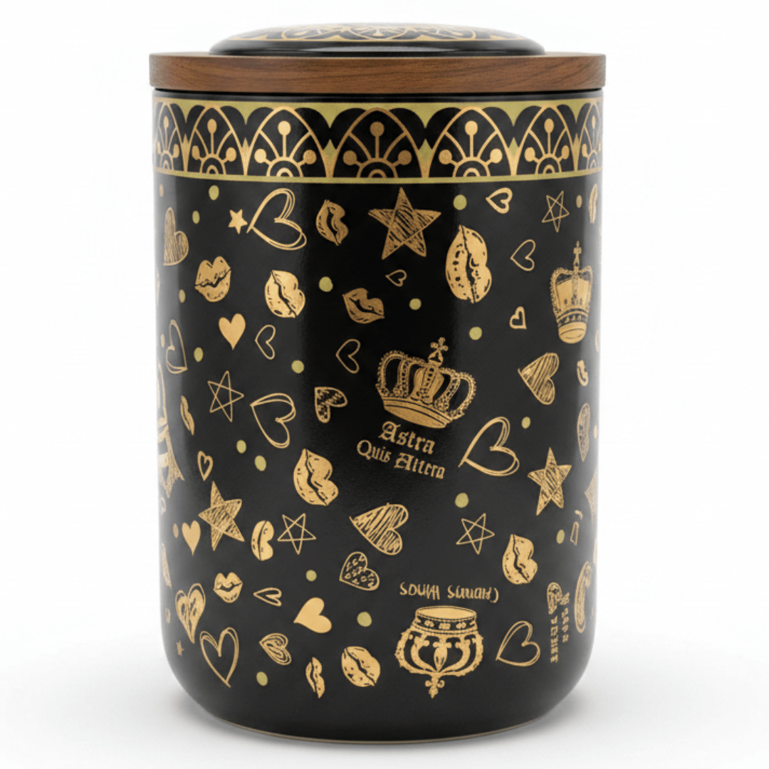Black & Gold Royal Ceramic Canister with Wooden Lid | 15×10cm | Luxury Storage Jar - Al Kabayel Discount CentreBlack & Gold Royal Ceramic Canister with Wooden Lid | 15×10cm | Luxury Storage JarJars & Food SaversAKDCAl Kabayel Discount Centre