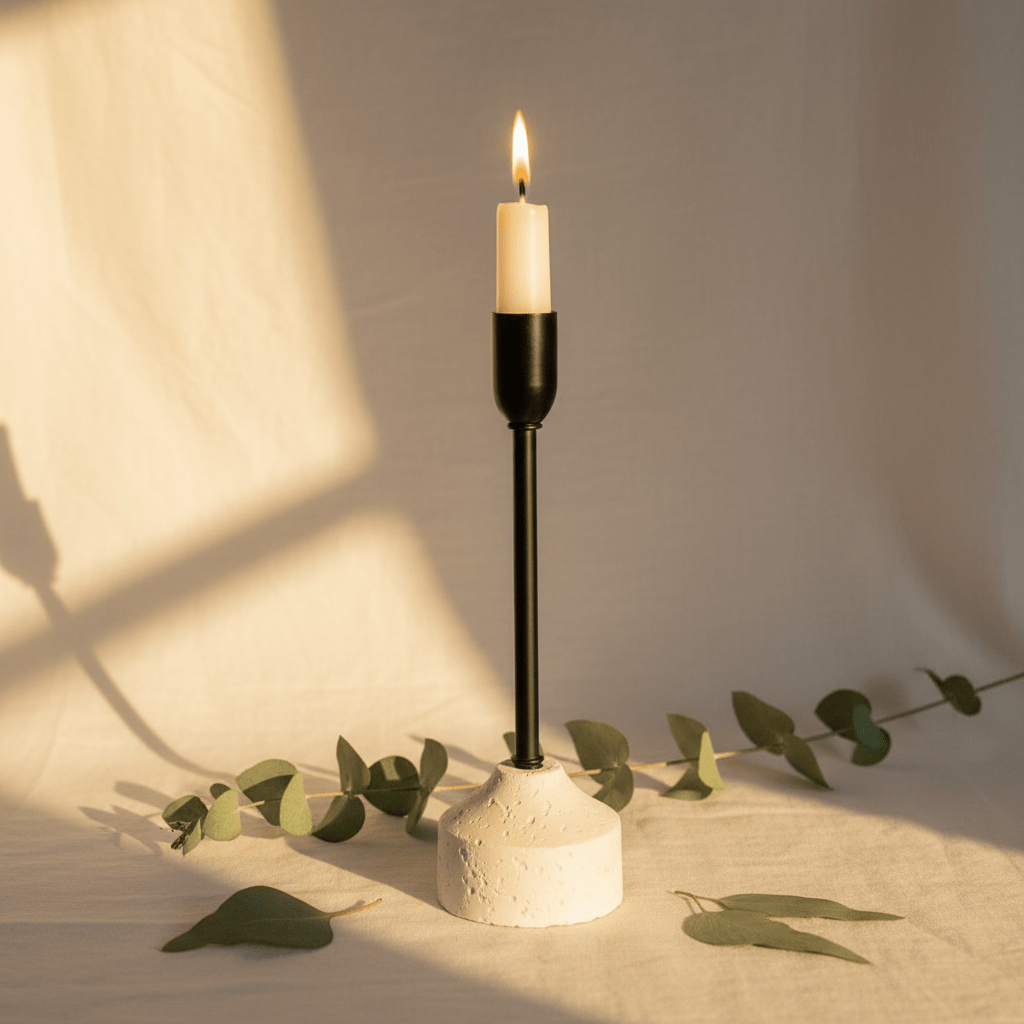 Black Metal Candle Holder with White Chalk Base for Luxury Table Decoration – 23cm - Al Kabayel Discount CentreBlack Metal Candle Holder with White Chalk Base for Luxury Table Decoration – 23cmHome Décor AccentsAKDCAl Kabayel Discount Centre