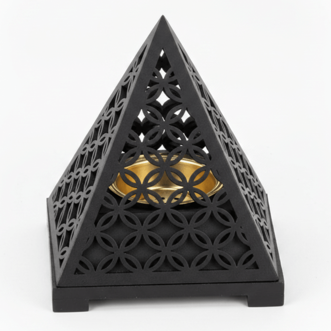 Black Pyramid Incense Burner — Geometric Lattice | Matte Black & Gold | 14×11cm - Al Kabayel Discount CentreBlack Pyramid Incense Burner — Geometric Lattice | Matte Black & Gold | 14×11cmIncense BurnerAKDCAl Kabayel Discount Centre
