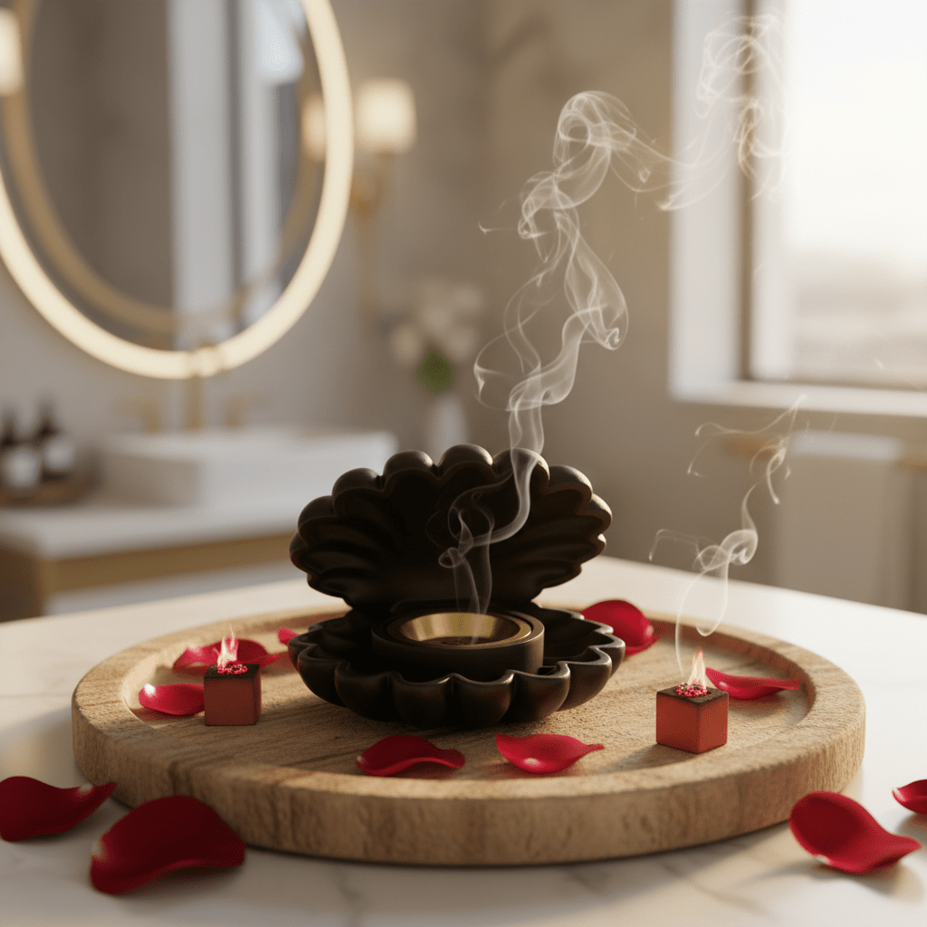 Black Shell Incense Burner — Matte Finish with Gold Brass Insert | 14cm - Al Kabayel Discount CentreBlack Shell Incense Burner — Matte Finish with Gold Brass Insert | 14cmIncense burnerAKDCAl Kabayel Discount Centre