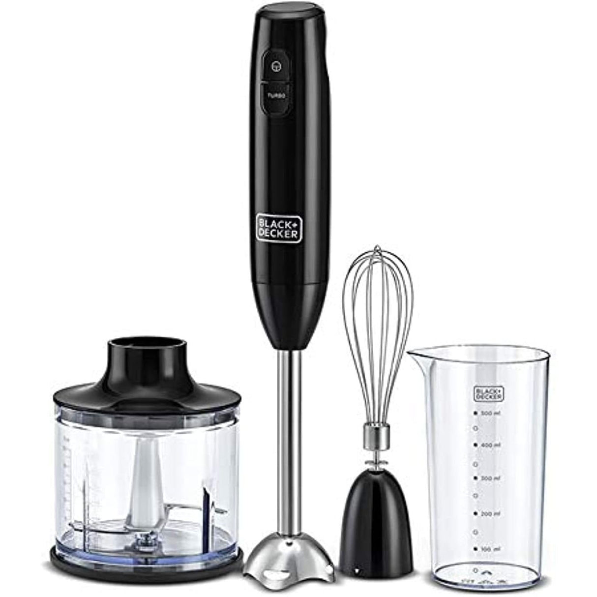 BLACK+DECKER 600W 3 - in - 1 Hand Blender HB600 - B5 – Powerful Stick Blender with 600ml Chopper, 500ml Beaker & Whisk, Stainless Steel Blades, Dual Speed & Anti - Slip Base - Al Kabayel Discount CentreBLACK+DECKER 600W 3 - in - 1 Hand Blender HB600 - B5 – Powerful Stick Blender with 600ml Chopper, 500ml Beaker & Whisk, Stainless Steel Blades, Dual Speed & Anti - Slip BaseFood & Drink AppliancesBLACK+DECKERAl Kabayel Discount Centre
