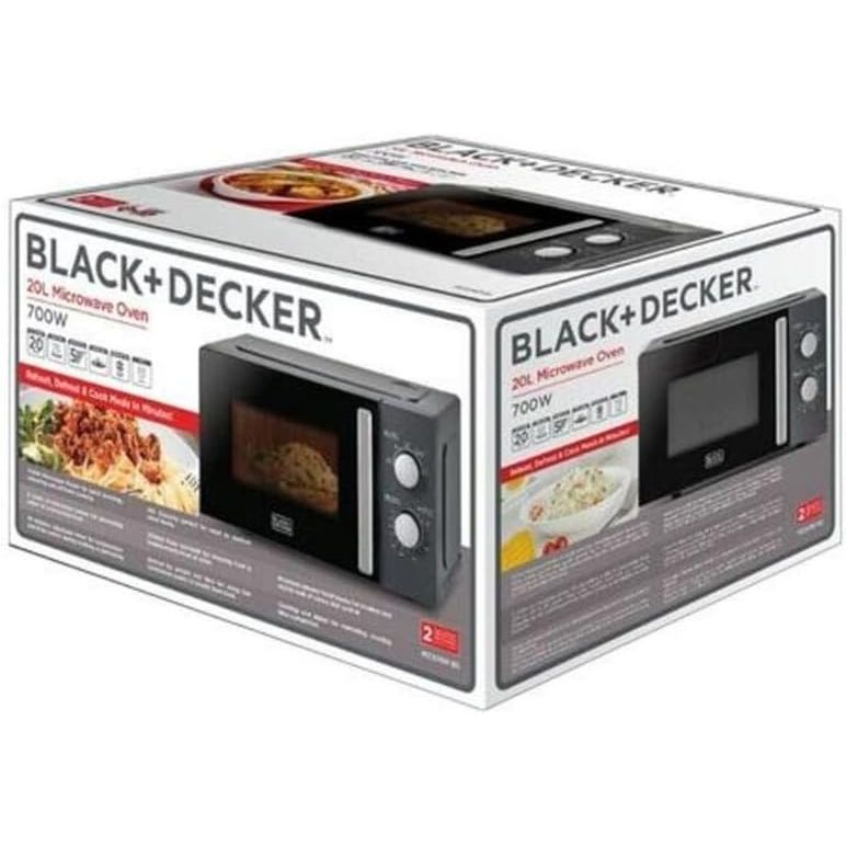 BLACK+DECKER Microwave Oven, 20L, 700W Power, 30 - Min Timer, Rotary Dial Control, Chrome Finish Knobs, 5 Power Levels for Precise Cooking, Compact Design for Kitchens, Black - MZ2015P - B5 - Al Kabayel Discount CentreBLACK+DECKER Microwave Oven, 20L, 700W Power, 30 - Min Timer, Rotary Dial Control, Chrome Finish Knobs, 5 Power Levels for Precise Cooking, Compact Design for Kitchens, Black - MZ2015P - B5Food & Drink AppliancesBLACK+DECKERAl Kabayel Discount Centre