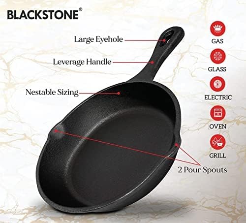 BLACKSTONE Cast Iron Skillet, Pre Seasoned Die Cast Iron Skillet, Compatible with Gas, Induction, Oven and Grill BC14101 (20cm) - Al Kabayel Discount CentreBLACKSTONE Cast Iron Skillet, Pre Seasoned Die Cast Iron Skillet, Compatible with Gas, Induction, Oven and Grill BC14101 (20cm)Frying Pans & SkilletsBLACKSTONEAl Kabayel Discount Centre