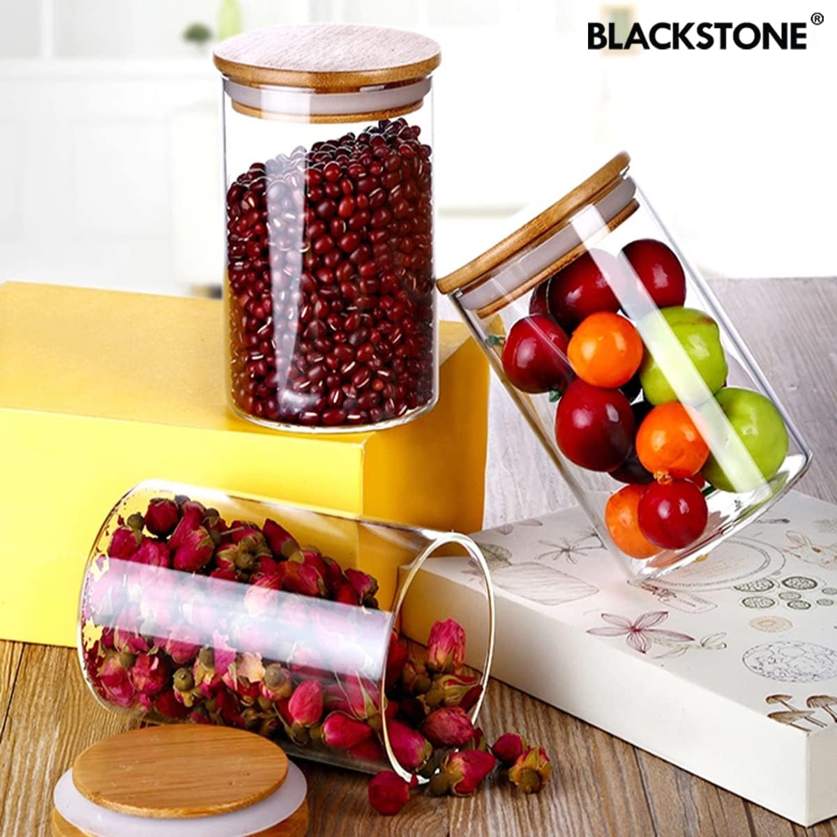 Blackstone Glass Jar Canister with Bamboo Lid Kitchen Air Tight Container YK4102 (550 ML) - Al Kabayel Dicount CenterBlackstone Glass Jar Canister with Bamboo Lid Kitchen Air Tight Container YK4102 (550 ML)glass jarblackstoneAl Kabayel Dicount Center