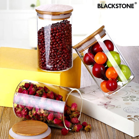 Blackstone Glass Jar Canister with Bamboo Lid Kitchen Air Tight Container YK4102 (550 ML) - Al Kabayel Dicount CenterBlackstone Glass Jar Canister with Bamboo Lid Kitchen Air Tight Container YK4102 (550 ML)glass jarblackstoneAl Kabayel Dicount Center