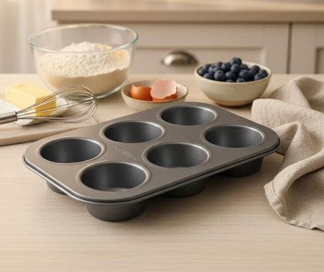 BLACKSTONE Premium Non - Stick Muffin Pan with 6 Cups – Easy - Release Black Bakeware for Perfect Cupcakes and Muffins - Al Kabayel Discount CentreBLACKSTONE Premium Non - Stick Muffin Pan with 6 Cups – Easy - Release Black Bakeware for Perfect Cupcakes and MuffinsFrying Pans & SkilletsBLACKSTONEAl Kabayel Discount Centre