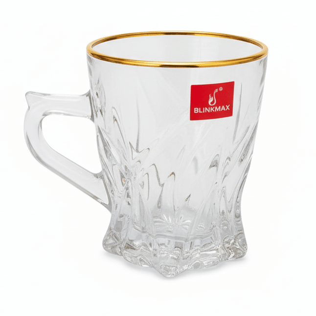 Blinkmax Crystal Cut Glass Mug with Gold Rim & Elegant Handle, Luxury Finish 180ml - Al Kabayel Discount CentreBlinkmax Crystal Cut Glass Mug with Gold Rim & Elegant Handle, Luxury Finish 180mlMugsBLINKMAXAl Kabayel Discount Centre