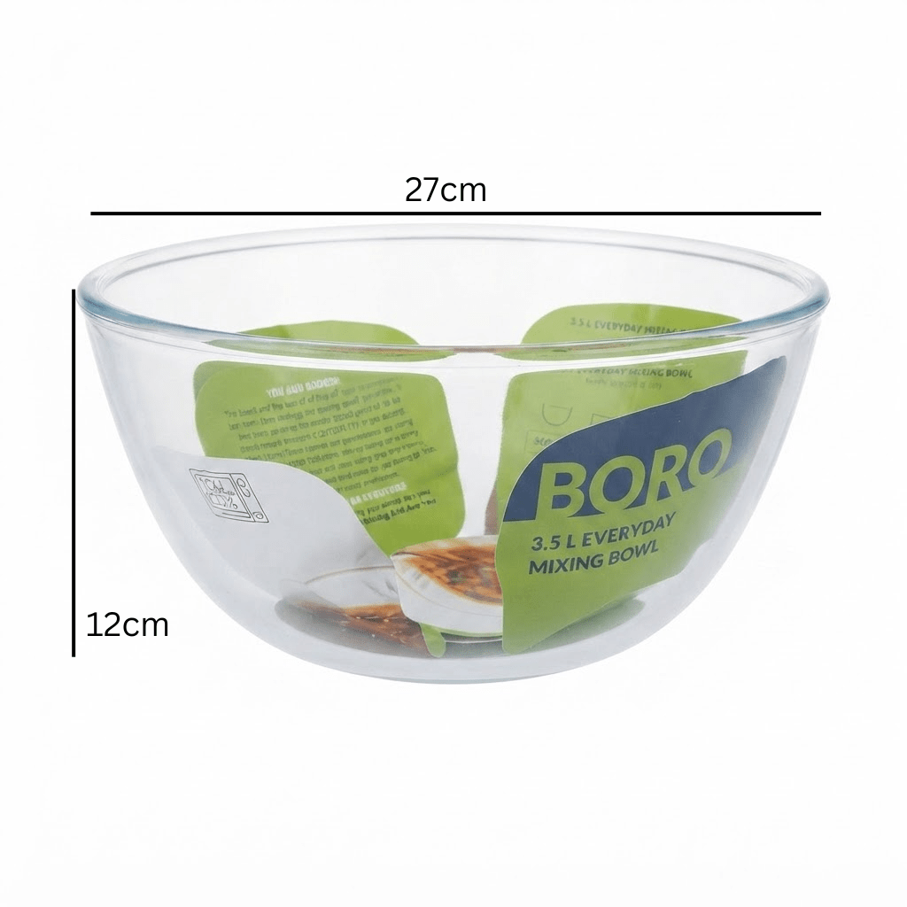 Borosil Glass Mixing Bowl 3.5 Ltr – 27×12 cm - Al Kabayel Discount CentreBorosil Glass Mixing Bowl 3.5 Ltr – 27×12 cmBowlsBOROSILAl Kabayel Discount Centre