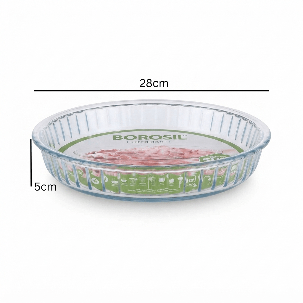 Borosil Glass Round Fluted Dish 1.2 Ltr – 28*5 cm – Oven & Microwave Safe - Al Kabayel Discount CentreBorosil Glass Round Fluted Dish 1.2 Ltr – 28*5 cm – Oven & Microwave SafeRoasting PansBOROSILAl Kabayel Discount Centre