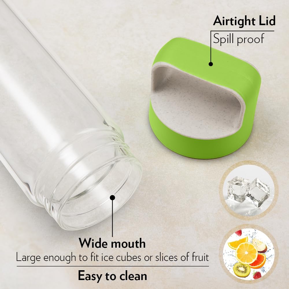 Borosil Glass Water Bottle|Fridge Bottle|Sports Bottle|Yoga Bottle|Outdoor|Picnic|Portable|Easy to Carry|Leak Proof|Resusable With Green Handle, Transparent, Clear, See Through Bottle - 550ML - Al Kabayel Discount CentreBorosil Glass Water Bottle|Fridge Bottle|Sports Bottle|Yoga Bottle|Outdoor|Picnic|Portable|Easy to Carry|Leak Proof|Resusable With Green Handle, Transparent, Clear, See Through Bottle - 550MLWater BottlesBOROSILAl Kabayel Discount Centre