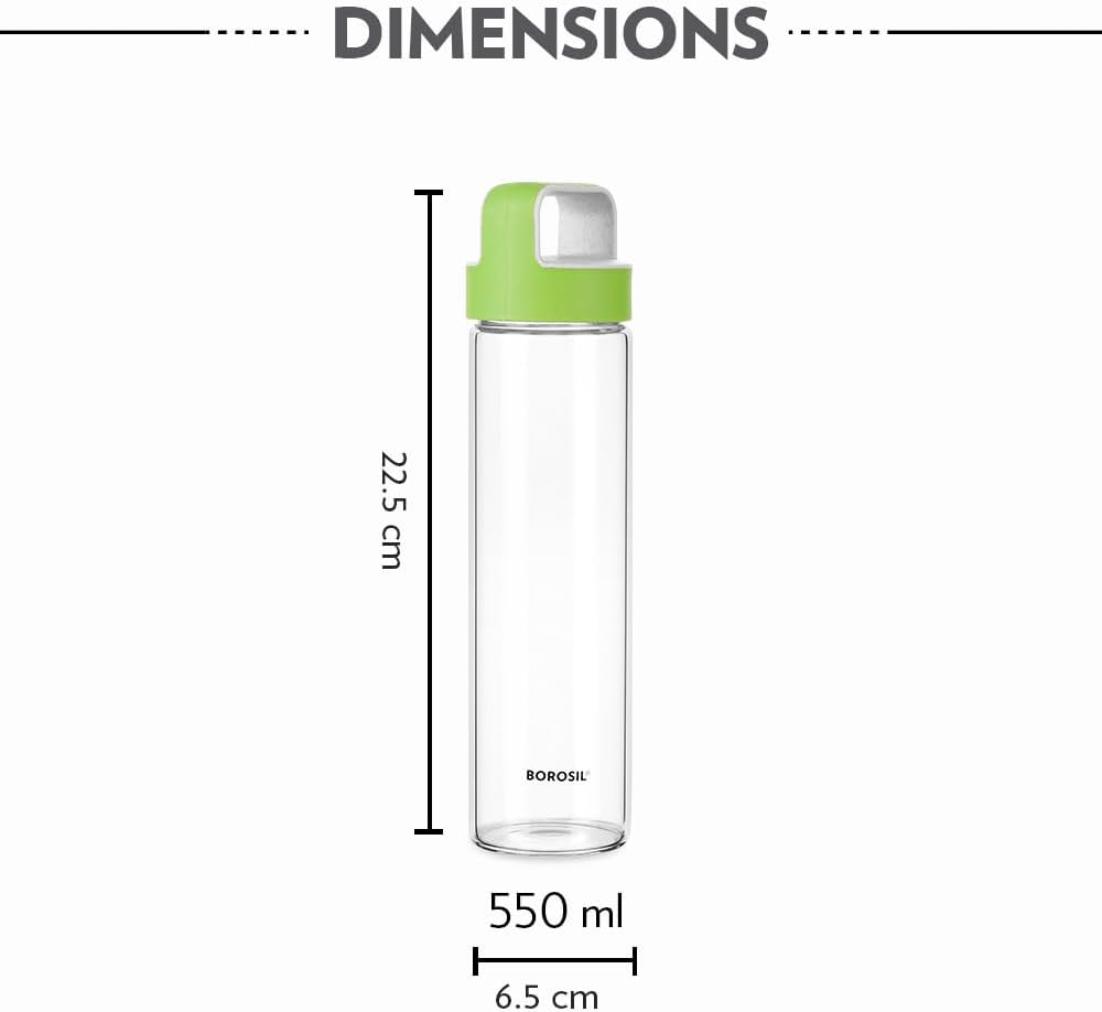 Borosil Glass Water Bottle|Fridge Bottle|Sports Bottle|Yoga Bottle|Outdoor|Picnic|Portable|Easy to Carry|Leak Proof|Resusable With Green Handle, Transparent, Clear, See Through Bottle - 550ML - Al Kabayel Discount CentreBorosil Glass Water Bottle|Fridge Bottle|Sports Bottle|Yoga Bottle|Outdoor|Picnic|Portable|Easy to Carry|Leak Proof|Resusable With Green Handle, Transparent, Clear, See Through Bottle - 550MLWater BottlesBOROSILAl Kabayel Discount Centre