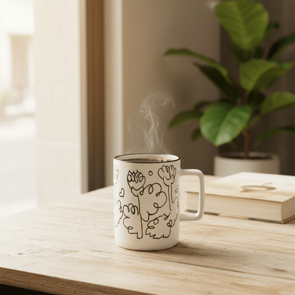 Botanical Line Art Ceramic Mug – White & Black | 400ml | - Al Kabayel Discount CentreBotanical Line Art Ceramic Mug – White & Black | 400ml |MugsAKDCAl Kabayel Discount Centre