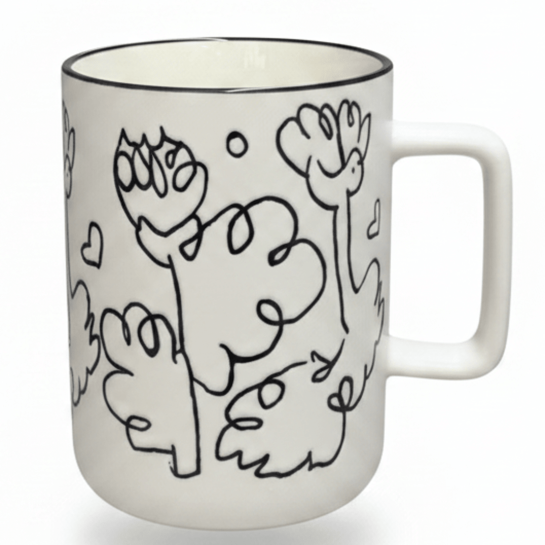 Botanical Line Art Ceramic Mug – White & Black | 400ml | - Al Kabayel Discount CentreBotanical Line Art Ceramic Mug – White & Black | 400ml |MugsAKDCAl Kabayel Discount Centre