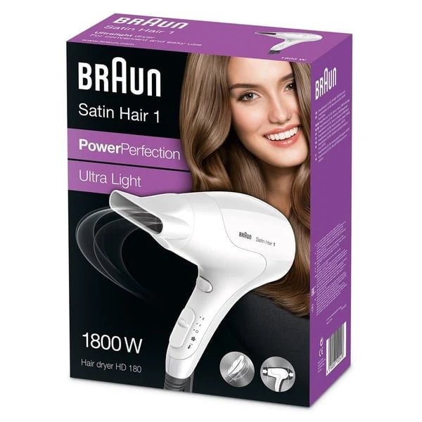 BRAUN Satin Hair Dryer Power Perfection 1800W, BRHD180 White - Al Kabayel Discount CentreBRAUN Satin Hair Dryer Power Perfection 1800W, BRHD180 WhitePersonal Care & Styling ToolsBRAUNAl Kabayel Discount Centre