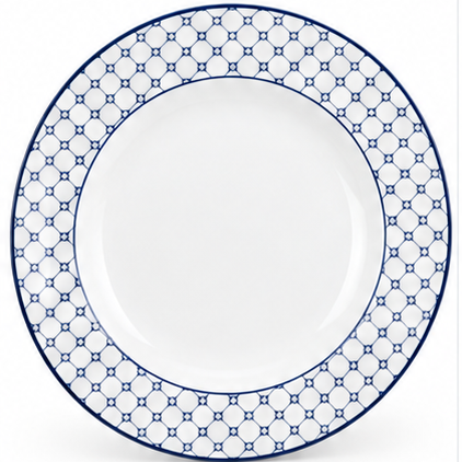Shallow 12-Piece Porcelain Dinner Set – Navy Blue & White