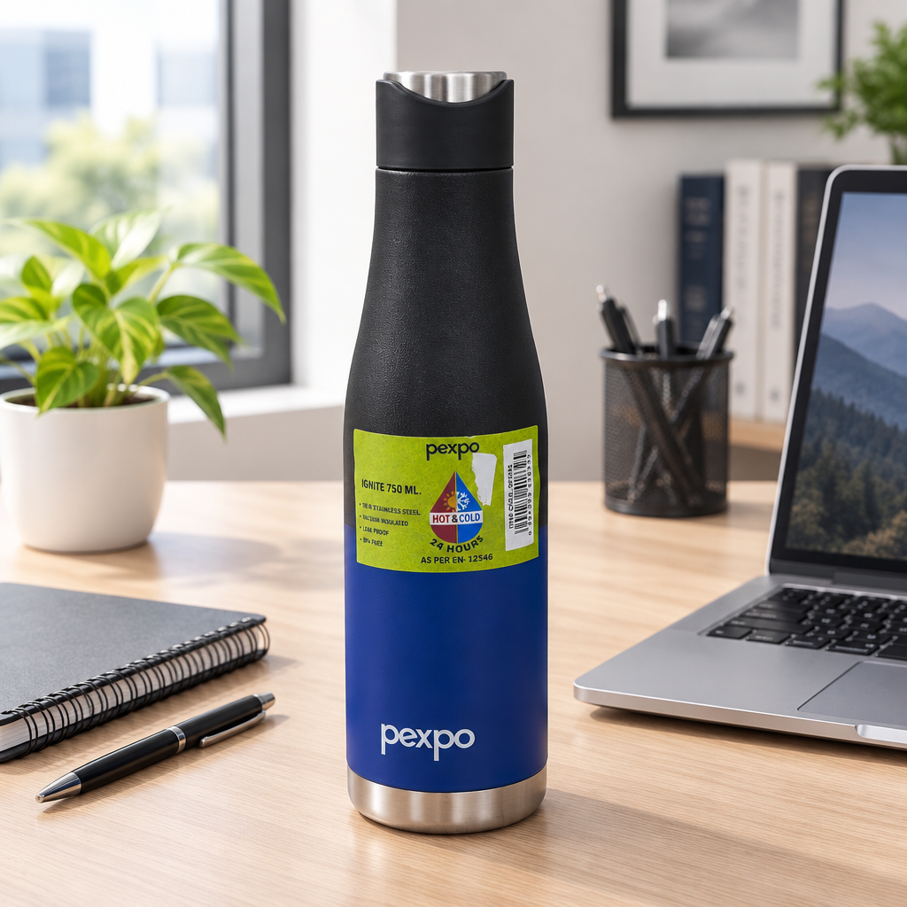 Pexpo Stainless Steel Vacuum Bottle Blue & Black - 750ml