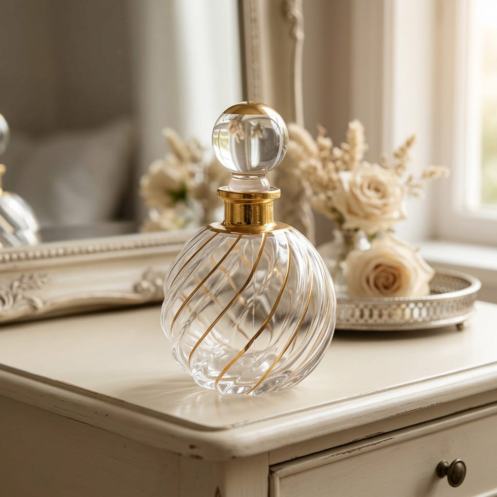 Decorative Glass Perfume Bottle with Gold Accents - 280ml