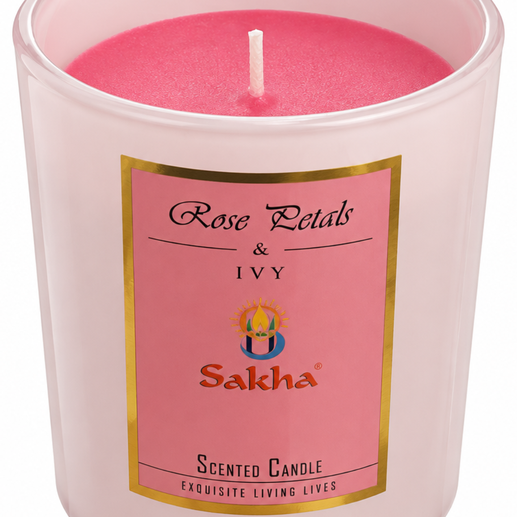 Sakha Rose Petals & Ivy Scented Candle in Glass Jar – 10×9cm