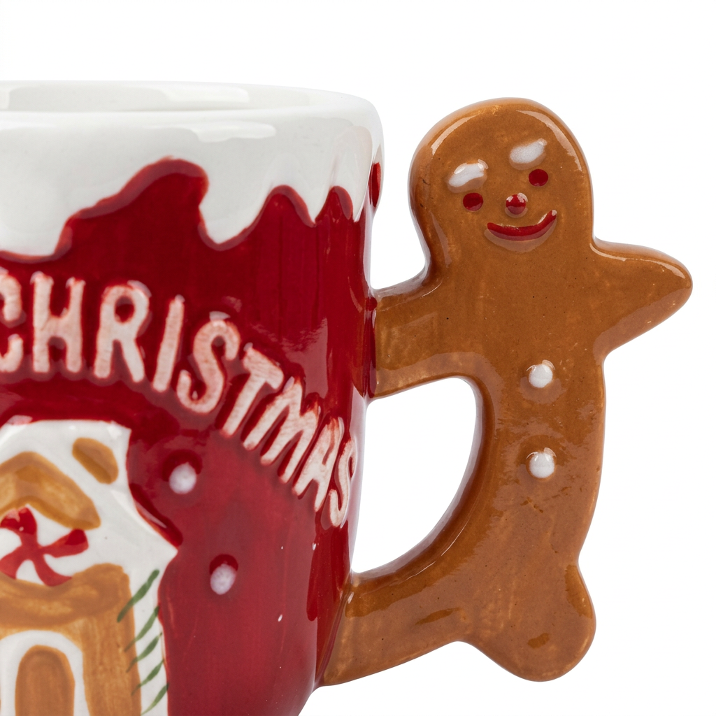 Ceramic Christmas Mug with Gingerbread Man Handle - 300ml