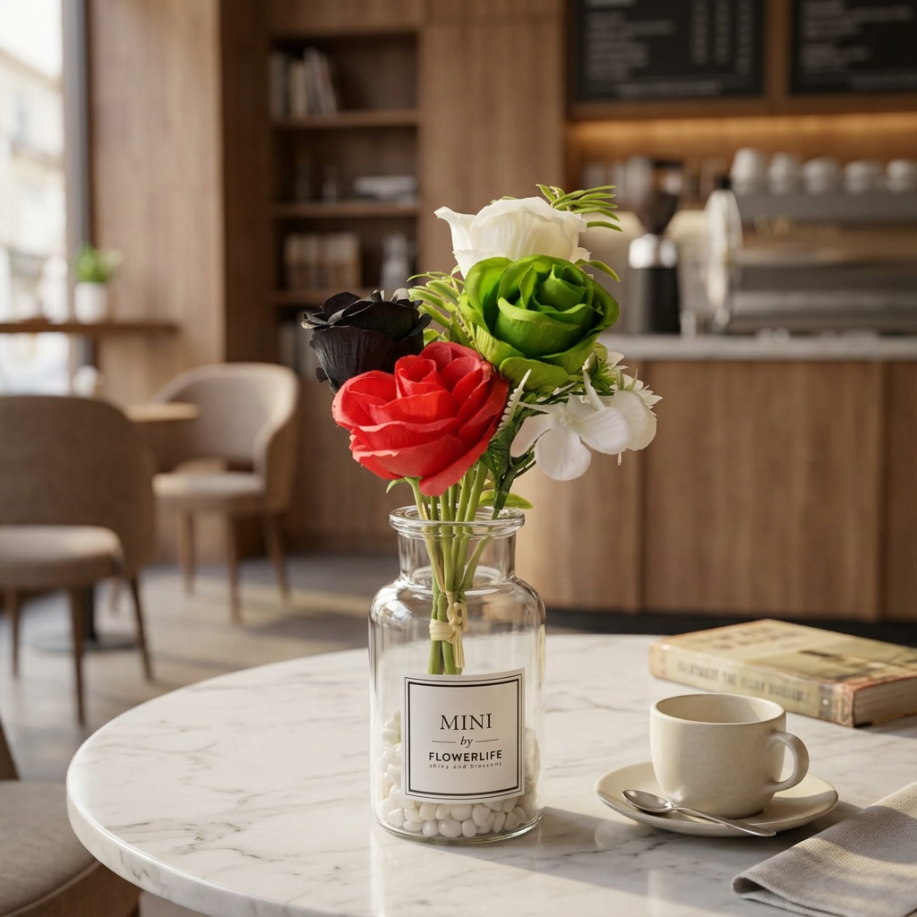 Zeem Artificial Flowers with Glass Vase - 22cm