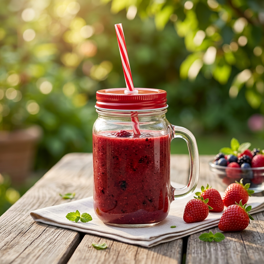 Mason Glass Jar with Handle & Straw Red - 500ml