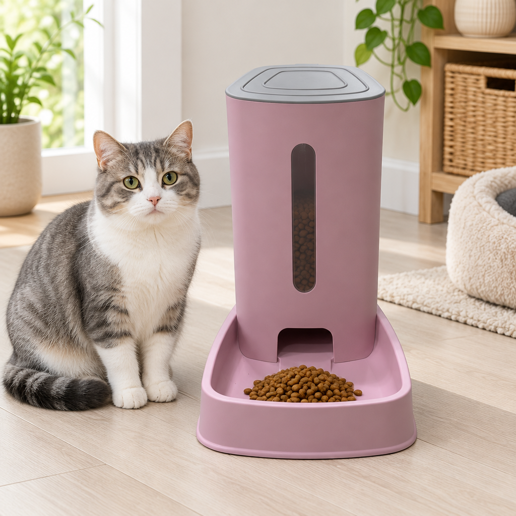 Plastic Pet Food Feeder with Dispenser Pink - 30×30cm