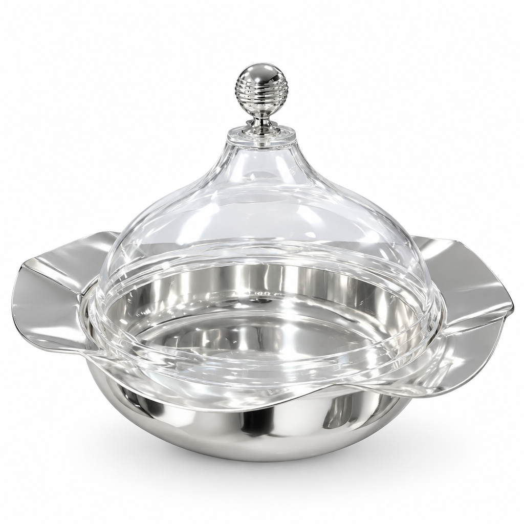 Metal Candy Bowl with Acrylic Lid Silver - 30cm