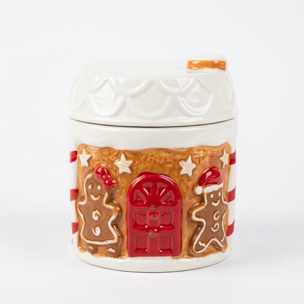 Ceramic Christmas Candy Jar with Lid - 11x10cm
