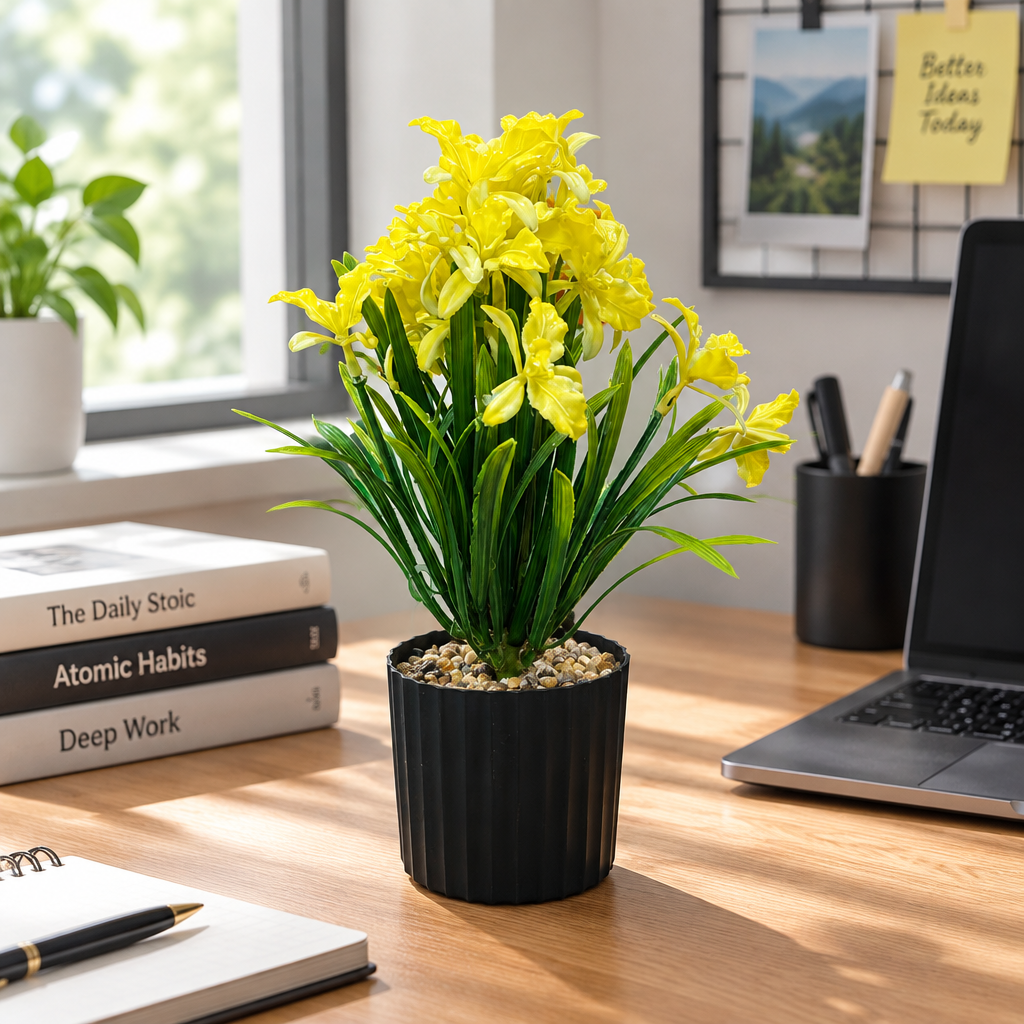 Zeem Artificial Flower Plant in Black Plastic Pot - 28cm