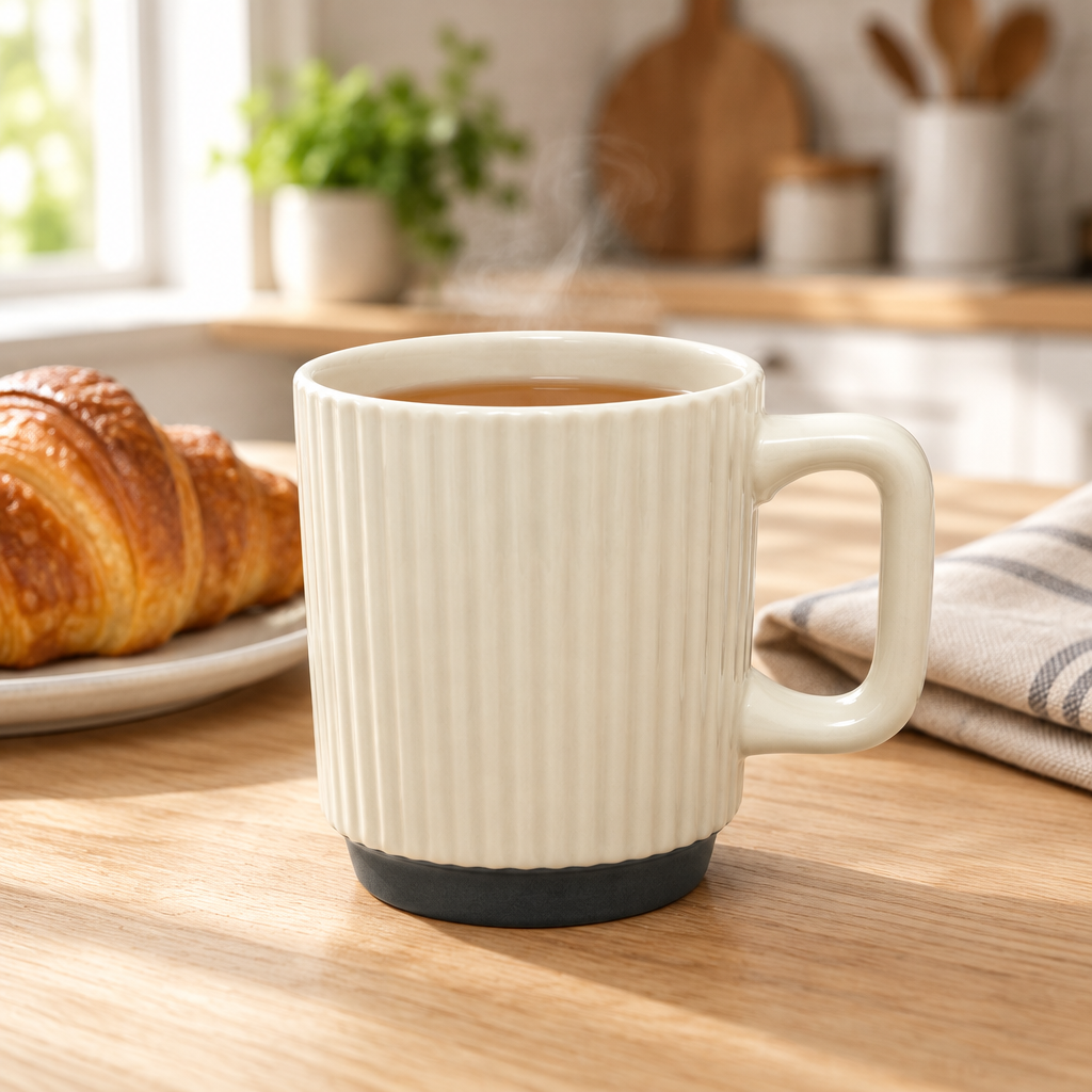 Ribbed Ceramic Mug Cream - 400ml
