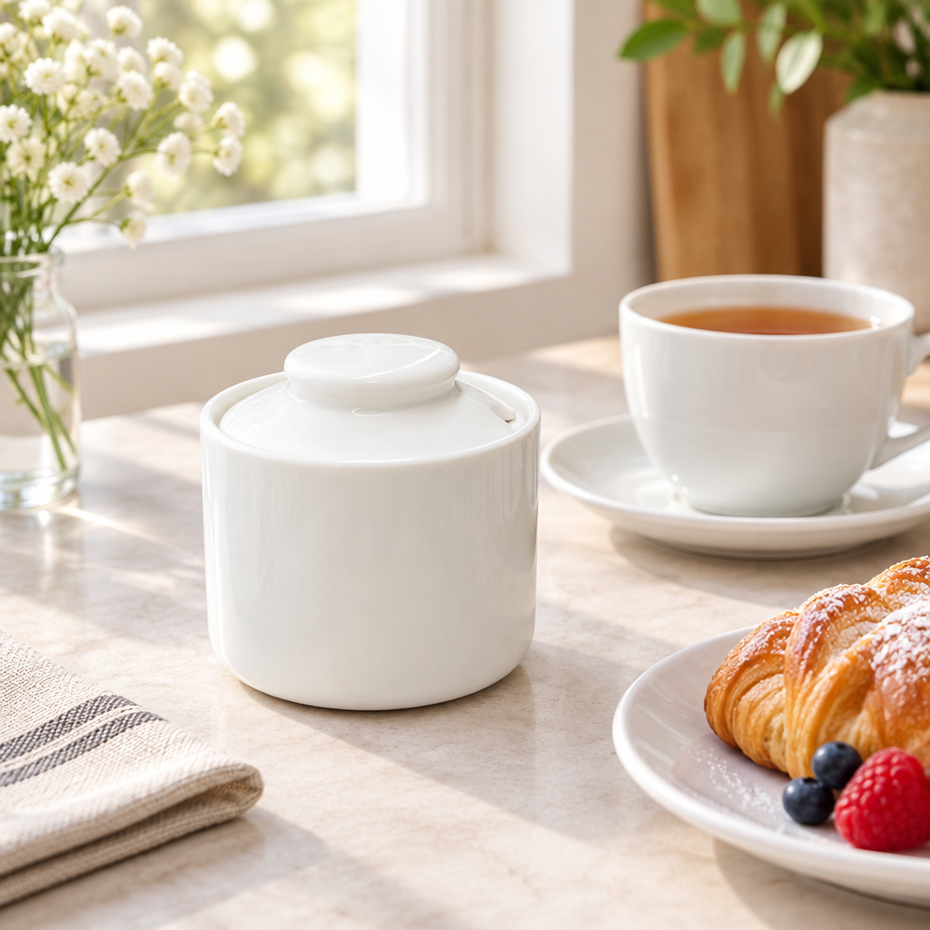 Porceletta Porcelain Sugar Pot with Lid White - 350ml
