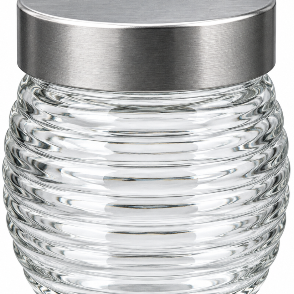 House Mart Ribbed Glass Jar with Silver Lid - 230ml
