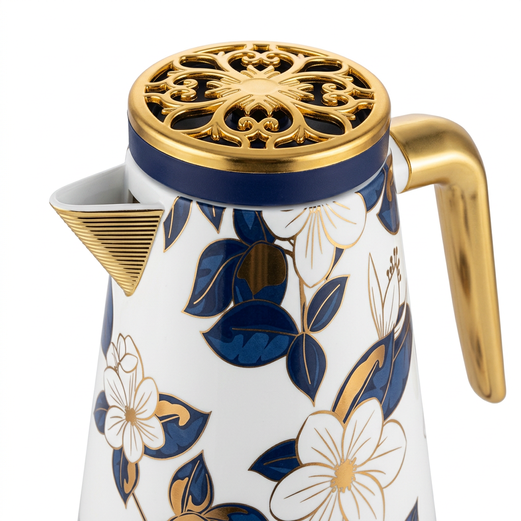 Royalford Floral Vacuum Flask White & Navy Blue - 1 Litre
