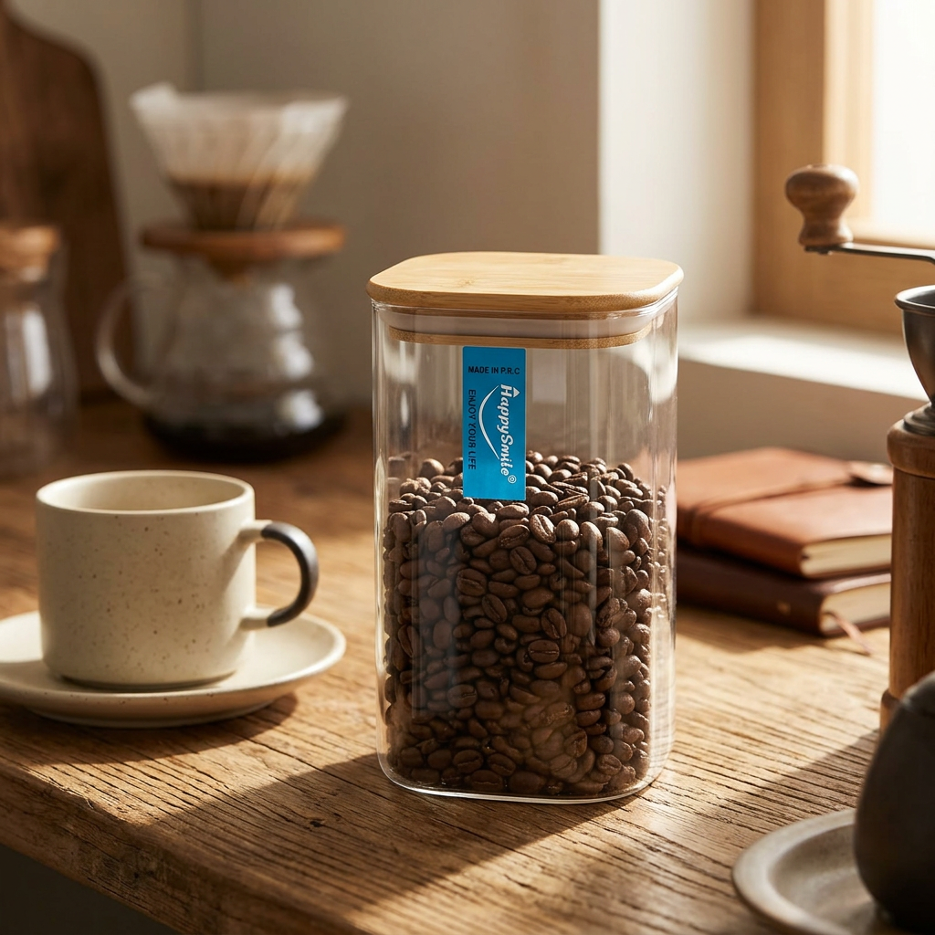 Happysmile Glass Storage Jar with Bamboo Lid - 750ml