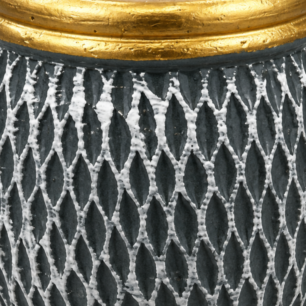 Ceramic Flower Vase Dark Grey with Gold Rim - 9×9cm