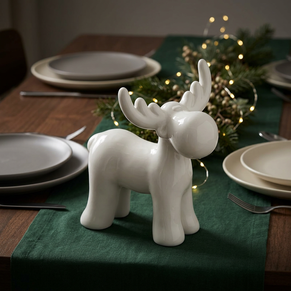 Ceramic Reindeer Figurine White – 18×20cm
